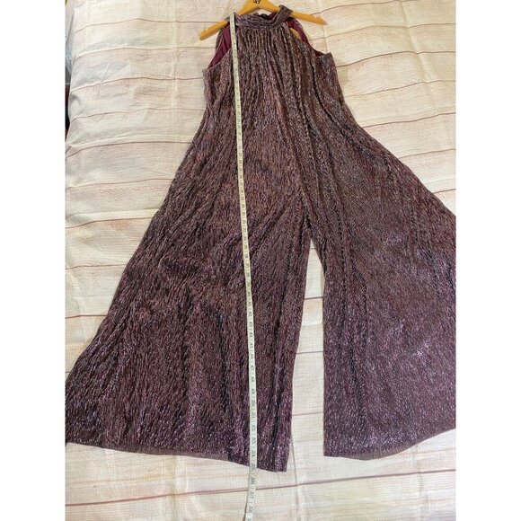 NWT Kori Women's Wide Leg Burgundy Metallic Halter Jumpsuit - Large - Picture 5 of 14